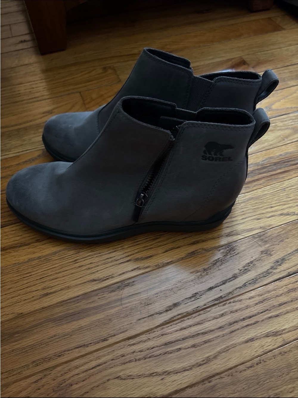 Sorel Charcoal Gray Suede Ankle Booties with Side Zip